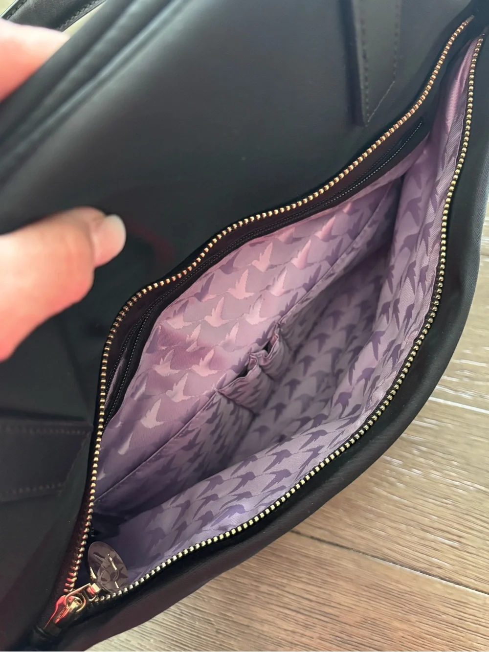 Lo & Sons O.M.G Bag Black/Gold/Lavender NWT